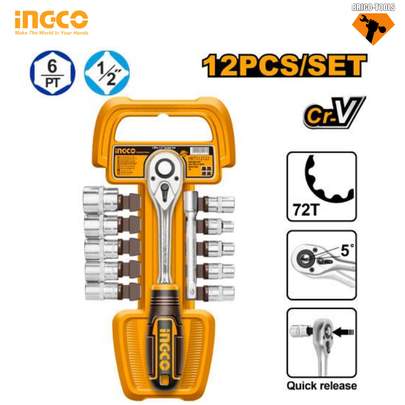 JEU DE 12 DOUILLES 1/2" INGCO HKTS12122
