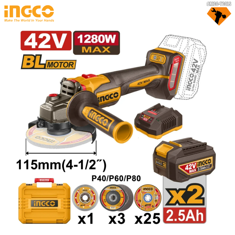 MEULEUSE D’ANGLE INGCO1100 W AVEC VARIATEUR DE VITESSE CAGLI4128112