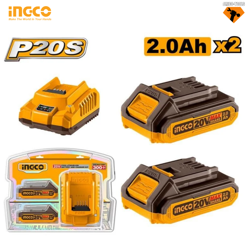 PACK 2 BATTERIE 20V 2.0AH + CHARGEUR INGCO FBCPK1222