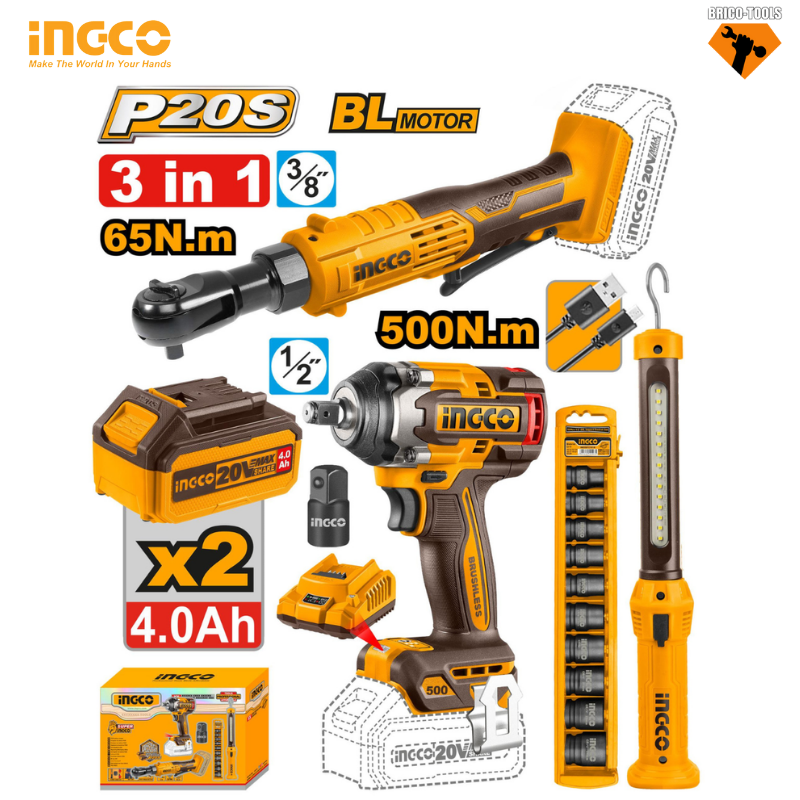 PACK 20V INGCO 2 CLE A CHOC BRUSHLESS COSLI240461