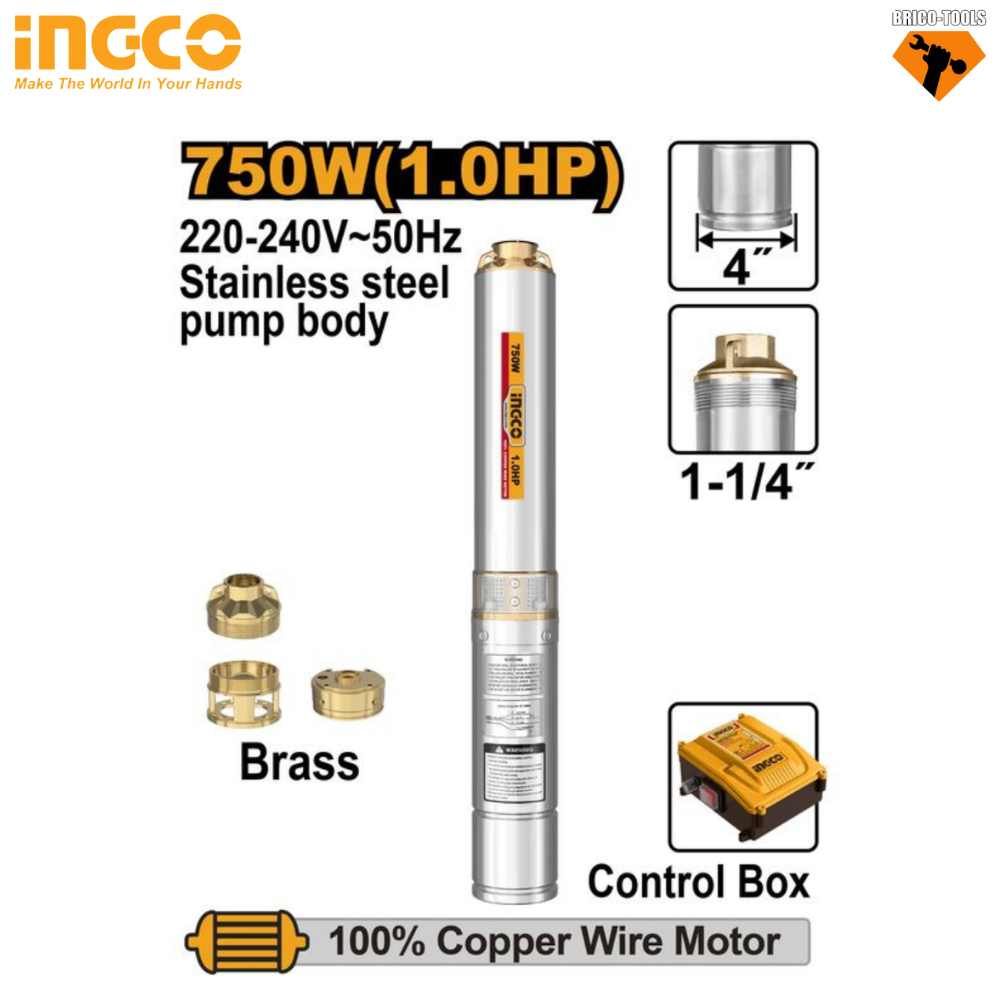 POMPE IMMERGÉE 1HP 750 W (1,0 CV) 80 M INGCO DWP750621
