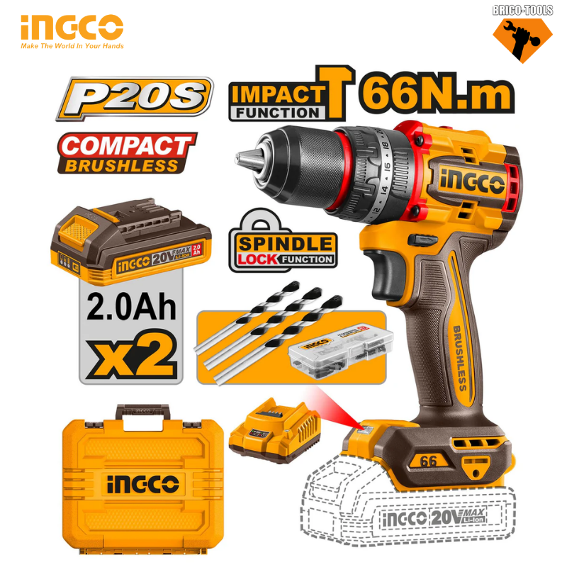 VISSEUSE 20V 2 BATTERIE BRUSHLESS 66N.M CIDLI20668