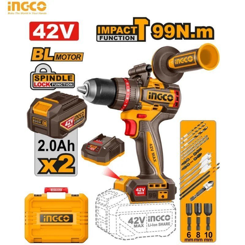 PERCEUSE À CHOCS INGCO 42V - 99 NM - AVEC 2 BATTERIES 2.0AH CIDLI429982