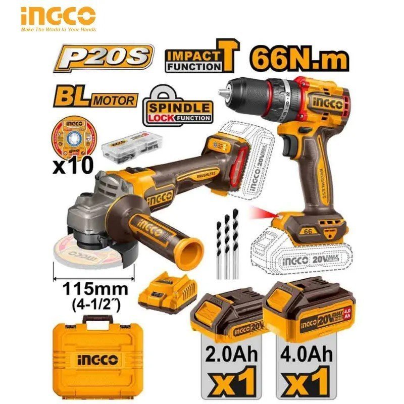 PACK VISSEUSE + MEULE A DISQUE 20V BRUSHLESS INGCO CKLI20273