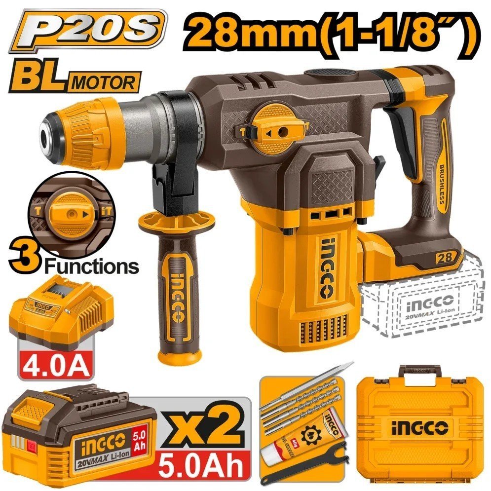 MARTEAU PERFORATEUR COMPATIBLE AVEC 2 BATTERIES INDUSTRIAL INGCO CRHLI20248