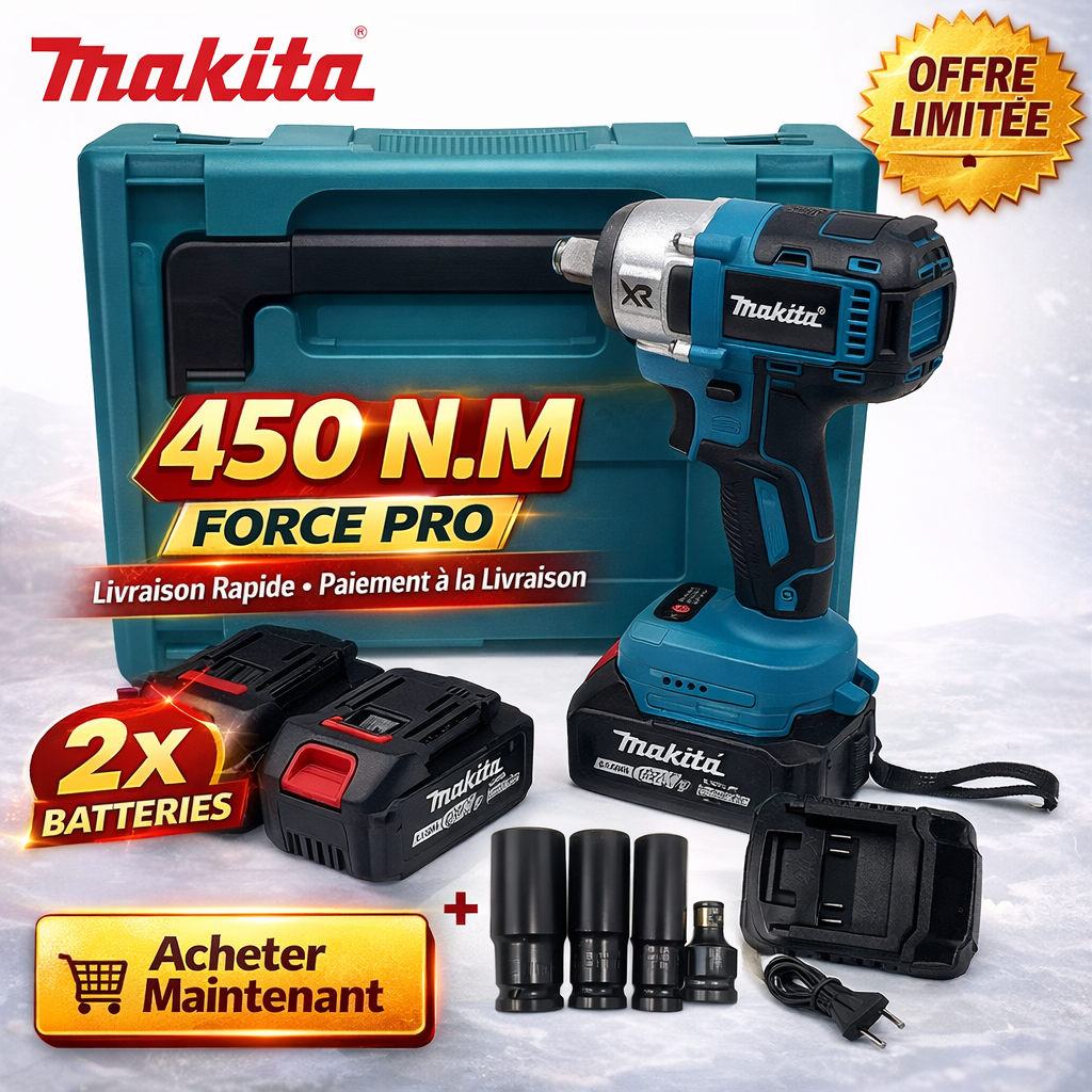 CLÉ À CHOC MAKITA 450 N.M AVEC DEUX BATTERIES MMT10-5
