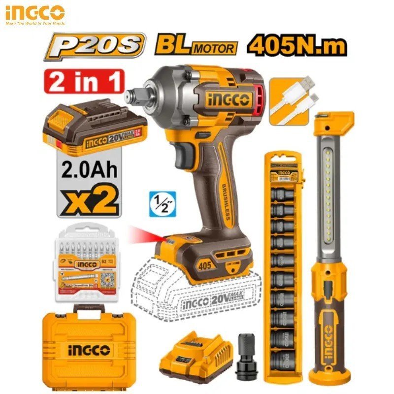 CLÉ À CHOCS SANS FIL INGCO LI-ION 20 V, 405 NM COSLI23056