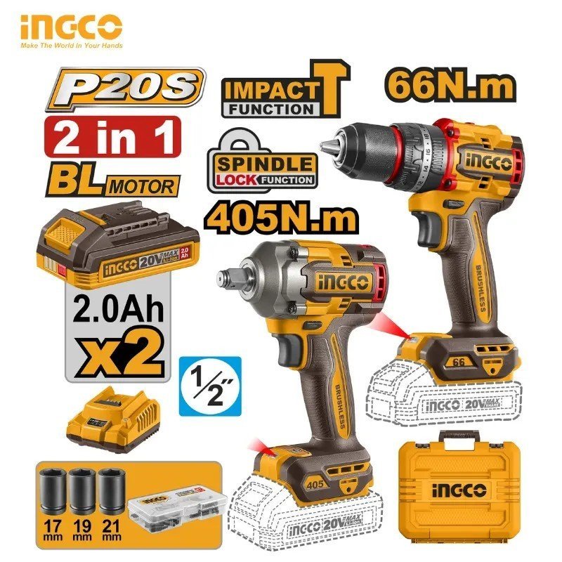 KIT COMBO 2 PIÈCES SANS FIL INGCO CKLI20286