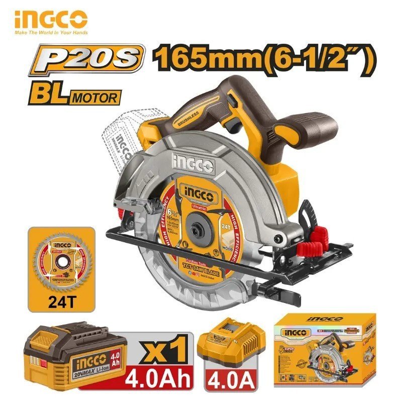 SCIE CIRCULAIRE SANS FIL INGCO 20V LI-ION – 165 MM INGCO CSLI16523