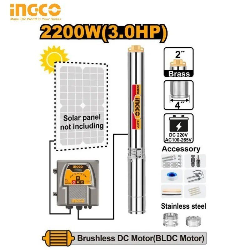 POMPE IMMERGÉE POUR PUITS PROFOND – MONOPHASÉE – SOLAIRE INGCO DWPAD220061