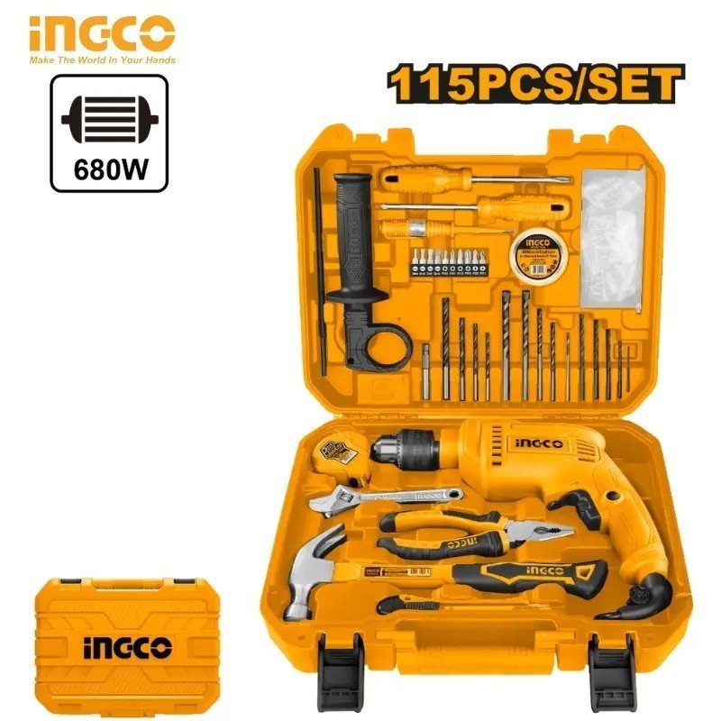COFFRE 115PCS PERCEUSE 680W INGCO HKTHP11151 1 COFFRE 115PCS PERCEUSE 680W INGCO HKTHP11151