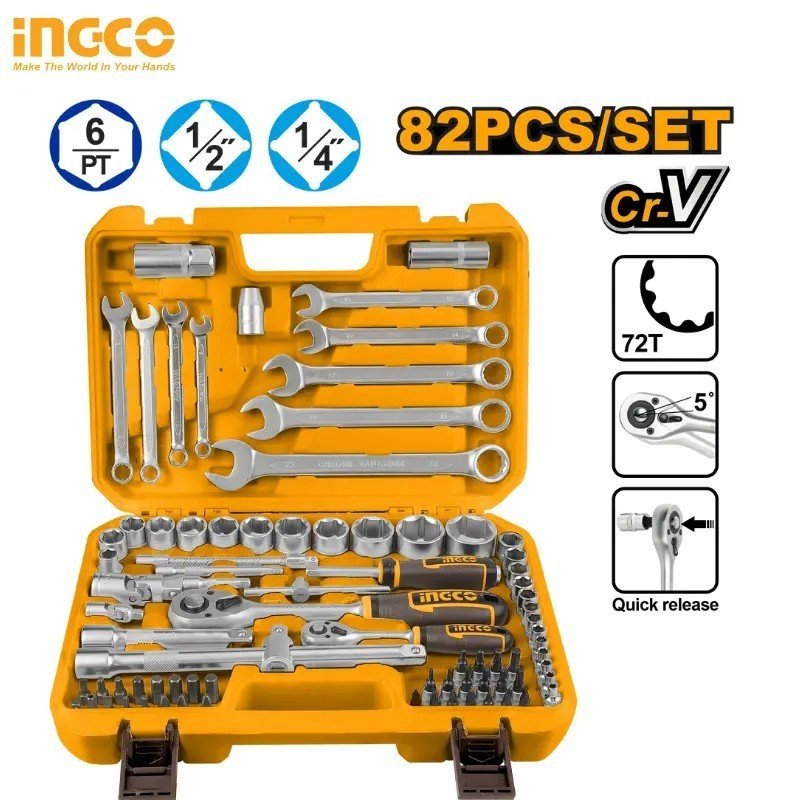 JEU DE 82 DOUILLES 1/4 PO | 1/2 PO EN ACIER CR-V DE HAUTE QUALITÉ HKTS42802 1 JEU DE 82 DOUILLES 1/4 PO | 1/2 PO EN ACIER CR-V DE HAUTE QUALITÉ HKTS42802