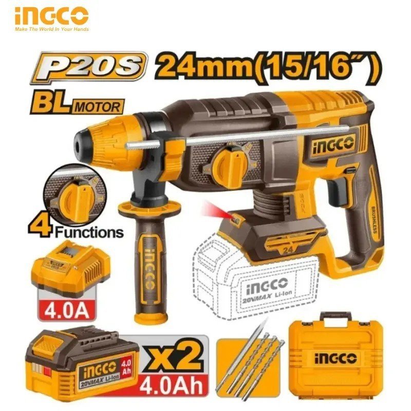 MARTEAU PERFORATEUR ROTATIF INGCO 20V BL BATTERIE 2 X 4,0 AH CRHLI202482 1 MARTEAU PERFORATEUR ROTATIF INGCO 20V BL BATTERIE 2 X 4,0 AH CRHLI202482