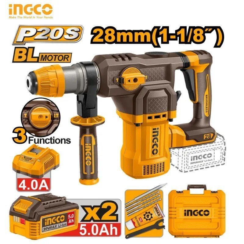 MARTEAU PERFORATEUR COMPATIBLE AVEC 2 BATTERIES INDUSTRIAL INGCO CRHLI202862 1 MARTEAU PERFORATEUR COMPATIBLE AVEC 2 BATTERIES INDUSTRIAL INGCO CRHLI202862