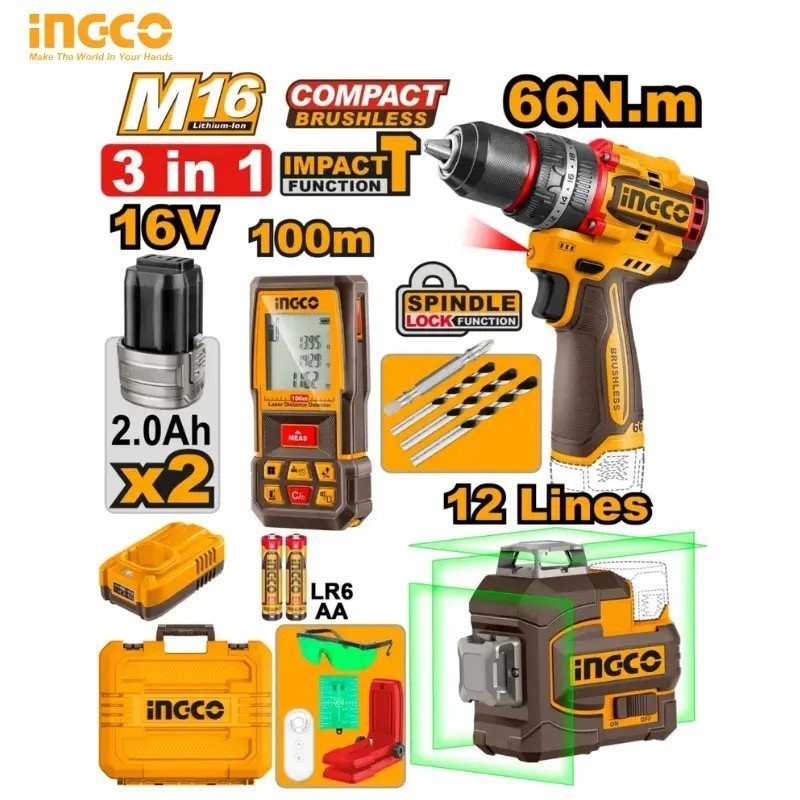 COMBO KIT 3EN1- 2 BATTERIES 16V/2.0AH INGCO COSLI250995 1 COMBO KIT 3EN1- 2 BATTERIES 16V/2.0AH INGCO COSLI250995