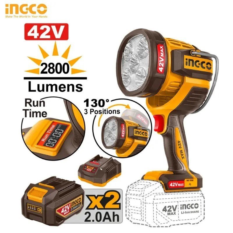 LAMPE INDUSTRIELLE 42V DOUBLE BATTERIE INGCO CWLI42896 1 LAMPE INDUSTRIELLE 42V DOUBLE BATTERIE INGCO CWLI42896