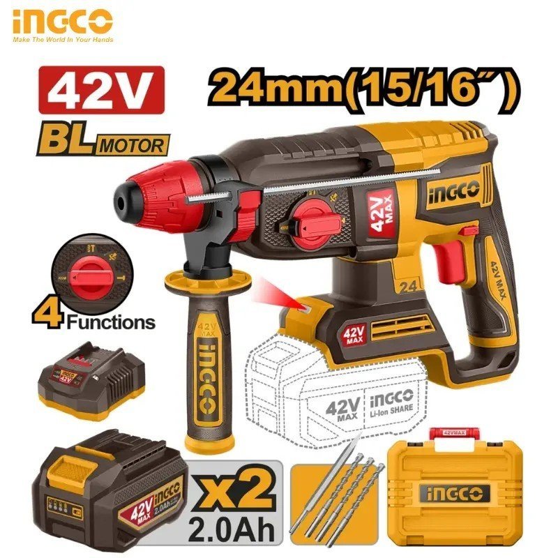 MARTEAU PERFORATEUR SANS FIL 42V INGCO CRHLI422482 1 MARTEAU PERFORATEUR SANS FIL 42V INGCO CRHLI422482