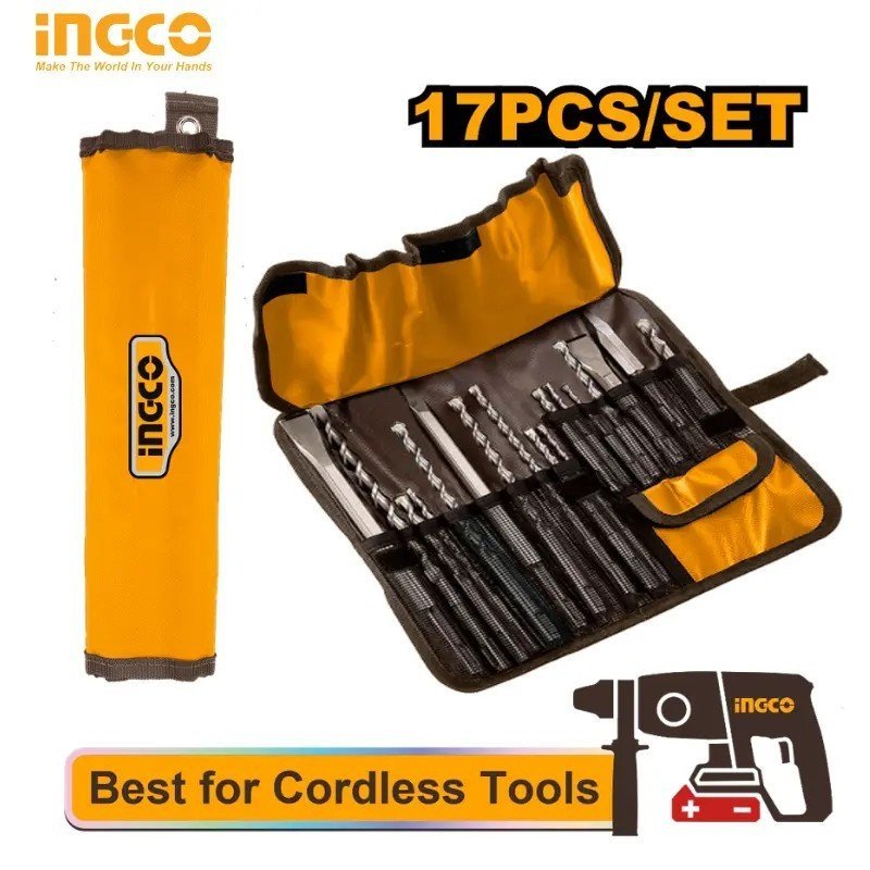 SET INGCO DE 17 PIÈCES : FORETS SDS-PLUS ET BURINS AKD91701 1 SET INGCO DE 17 PIÈCES : FORETS SDS-PLUS ET BURINS AKD91701