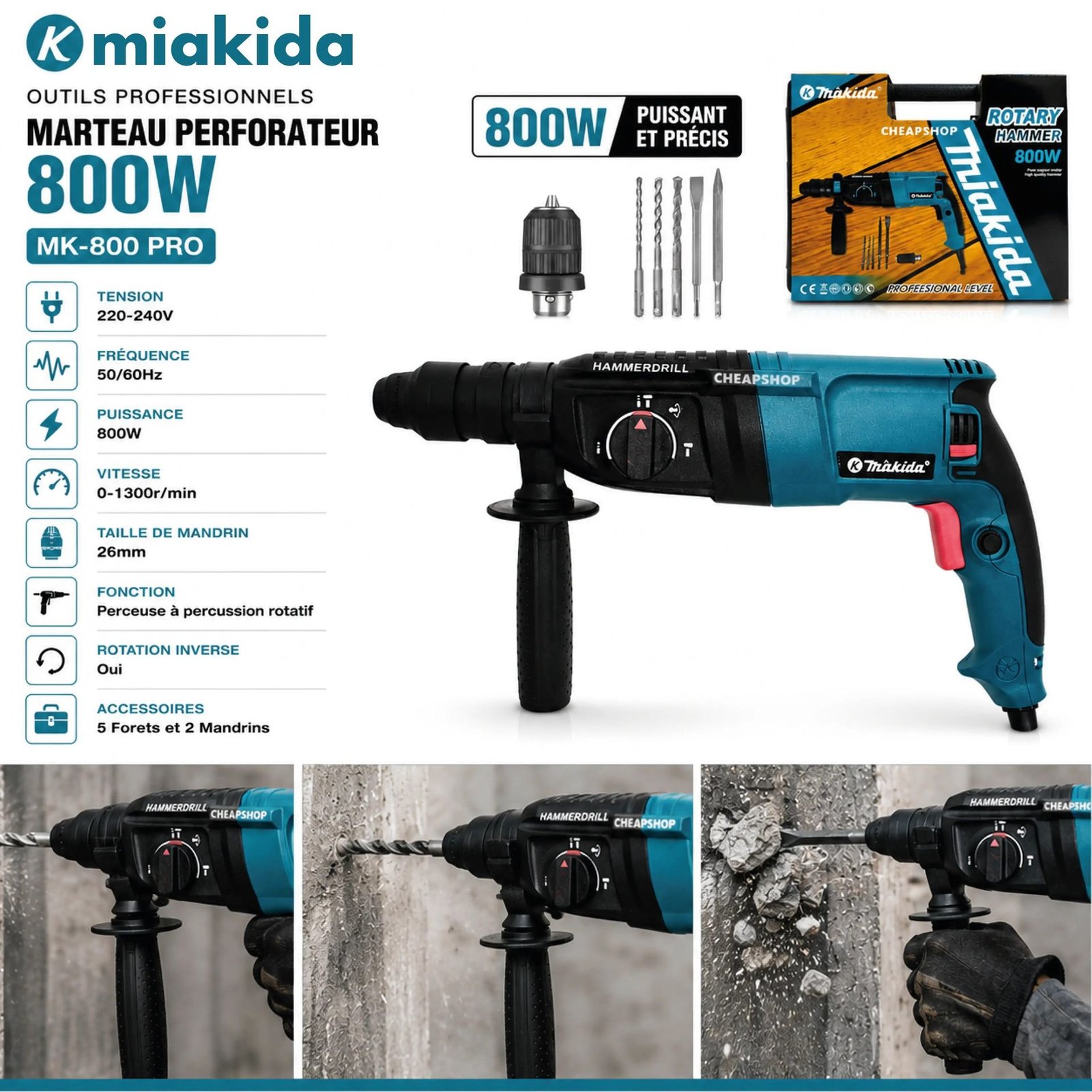 MARTEAU 800W DOUBLE MANDRIN MIAKIDA 1 MARTEAU 800W DOUBLE MANDRIN MIAKIDA