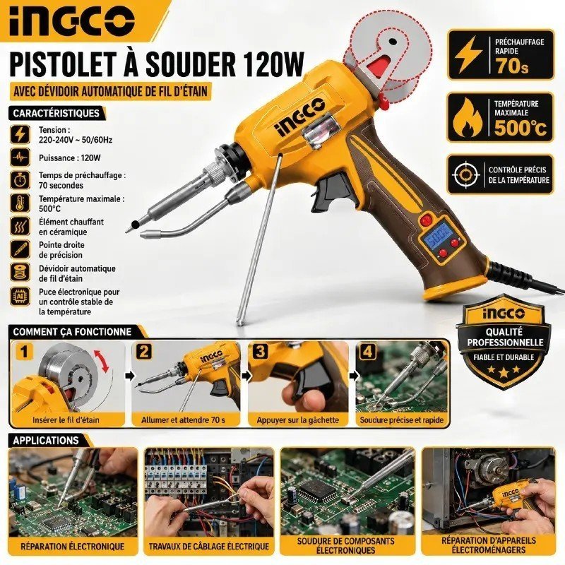 PISTOLET FER À SOUDER AVEC DISTRIBUTEUR DE SOUDURE INGCO SI036732 1 PISTOLET FER À SOUDER AVEC DISTRIBUTEUR DE SOUDURE INGCO SI036732