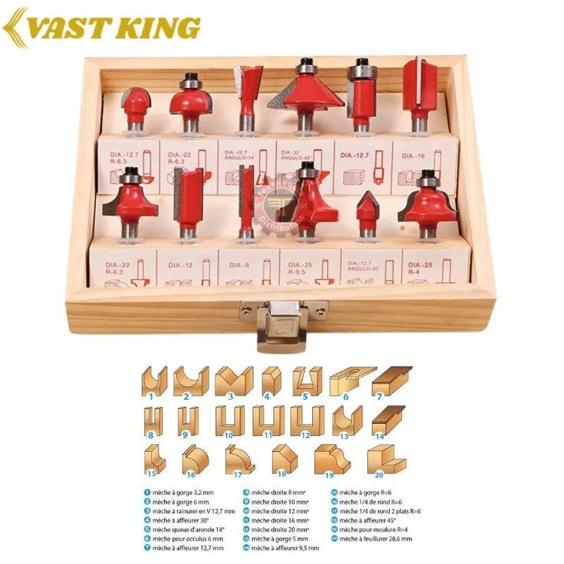 COFFRET DE MÈCHES DE TOUPIE DE TOUPIE POUR DÉFONCEUSE VAST KING 6MM MMT11-15 1 COFFRET DE MÈCHES DE TOUPIE DE TOUPIE POUR DÉFONCEUSE VAST KING 6MM MMT11-15