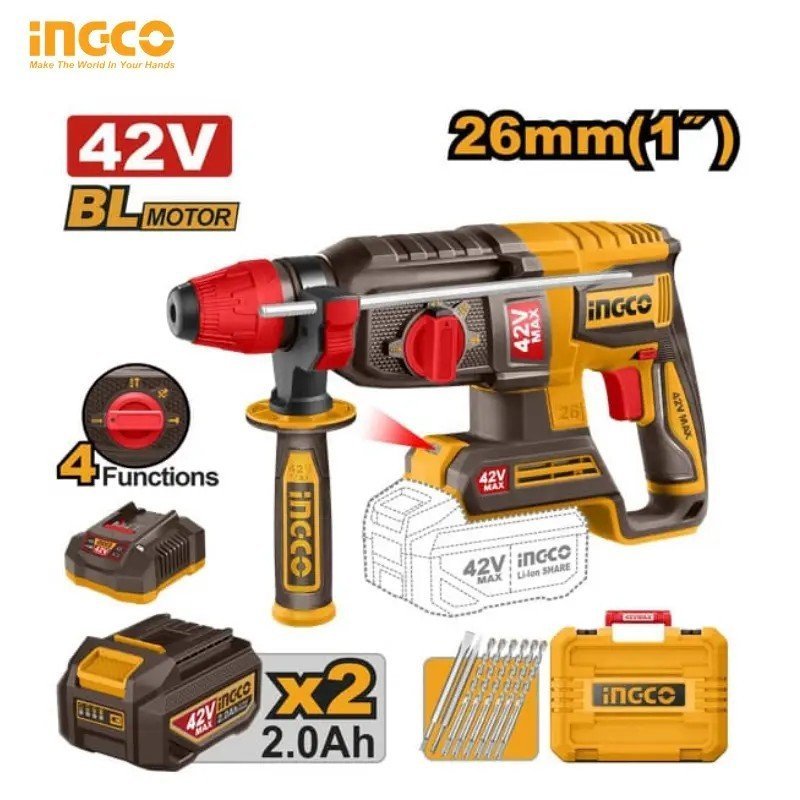 BRUSHLESS HAMMER DRILL 42V INGCO CRHLI422682 1 BRUSHLESS HAMMER DRILL 42V INGCO CRHLI422682