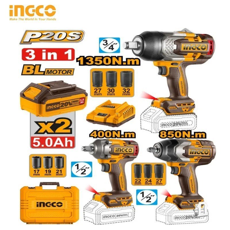 3-TOOL INDUSTRIAL CORDLESS COMBO INGCO 20V KIT COSLI250386