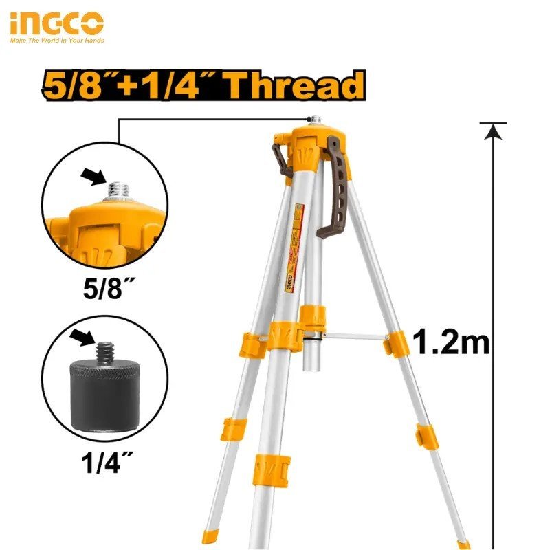 TRÉPIED EN ALUMINIUM INGCO POUR NIVEAUX LASER HLLT01152 1 TRÉPIED EN ALUMINIUM INGCO POUR NIVEAUX LASER HLLT01152