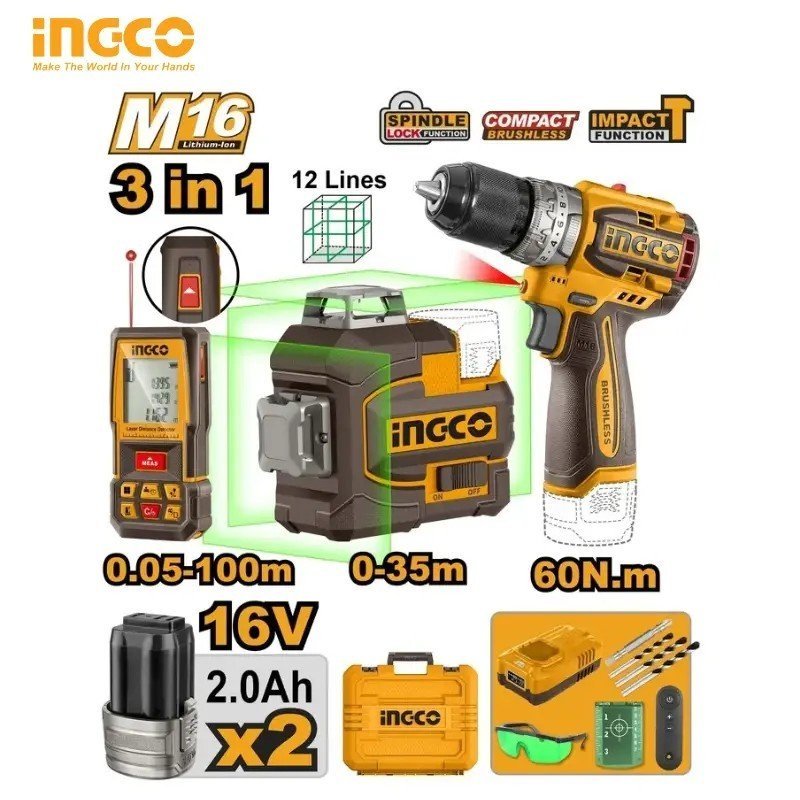 COMBO KIT 3EN1 ME 2 BATTERIES 16V/2.0AH INGCO COSLI250101 1 COMBO KIT 3EN1 ME 2 BATTERIES 16V/2.0AH INGCO COSLI250101