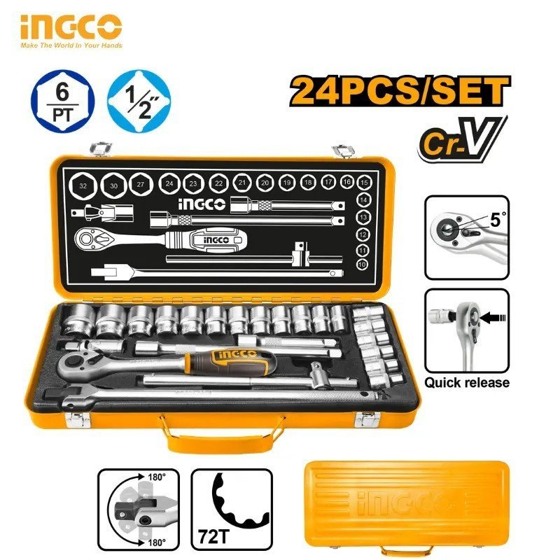 JEU DE 24 DOUILLES 1/2" INGCO HKTS12242 1 JEU DE 24 DOUILLES 1/2" INGCO HKTS12242