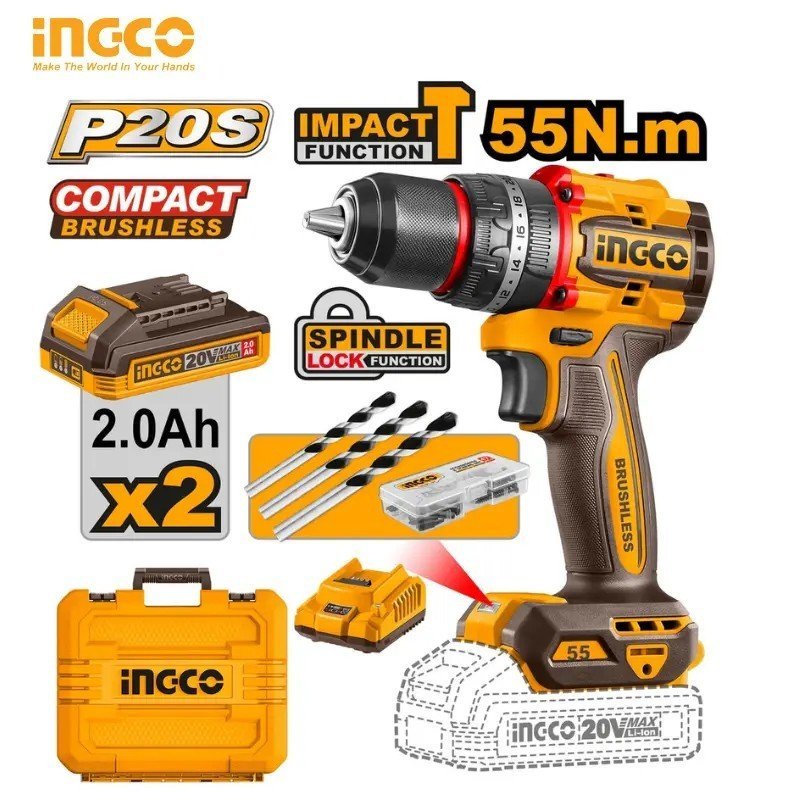 VISSEUSE BRUSHLESS CORDLESS IMPACT DRILL INGCO CIDLI20558 1 VISSEUSE BRUSHLESS CORDLESS IMPACT DRILL INGCO CIDLI20558