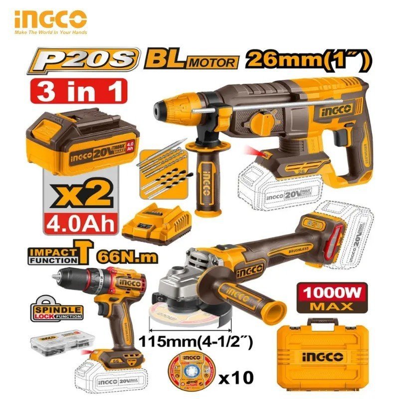 PACK 3 PCS INGCO MARTAUX + VISSEUSE + MEULE COSLI241198 1 PACK 3 PCS INGCO MARTAUX + VISSEUSE + MEULE COSLI241198