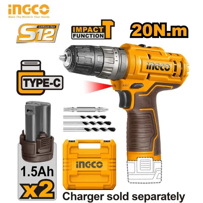 PERCEUSE VISSEUSE SANS FIL 12V LITHIUM-ION INGCO CIDLI12202 1 PERCEUSE VISSEUSE SANS FIL 12V LITHIUM-ION INGCO CIDLI12202