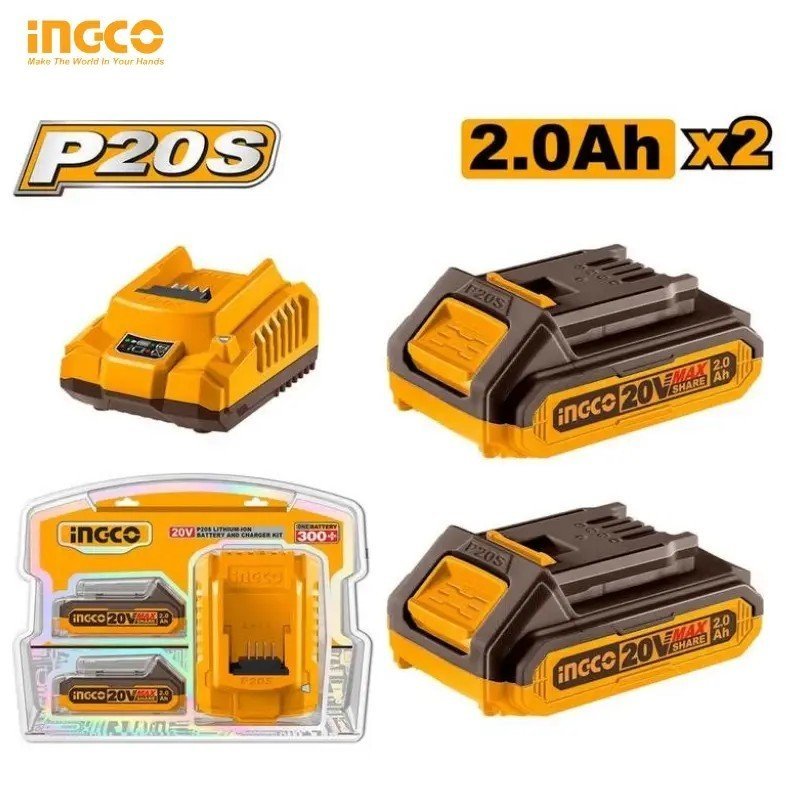 PACK 2 BATTERIE 20V 2.0AH + CHARGEUR INGCO FBCPK1222 1 PACK 2 BATTERIE 20V 2.0AH + CHARGEUR INGCO FBCPK1222