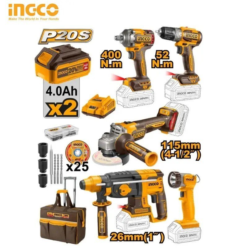PACK 5PCS 20V BRUSHLESS INGCO CKLI2058 1 PACK 5PCS 20V BRUSHLESS INGCO CKLI2058