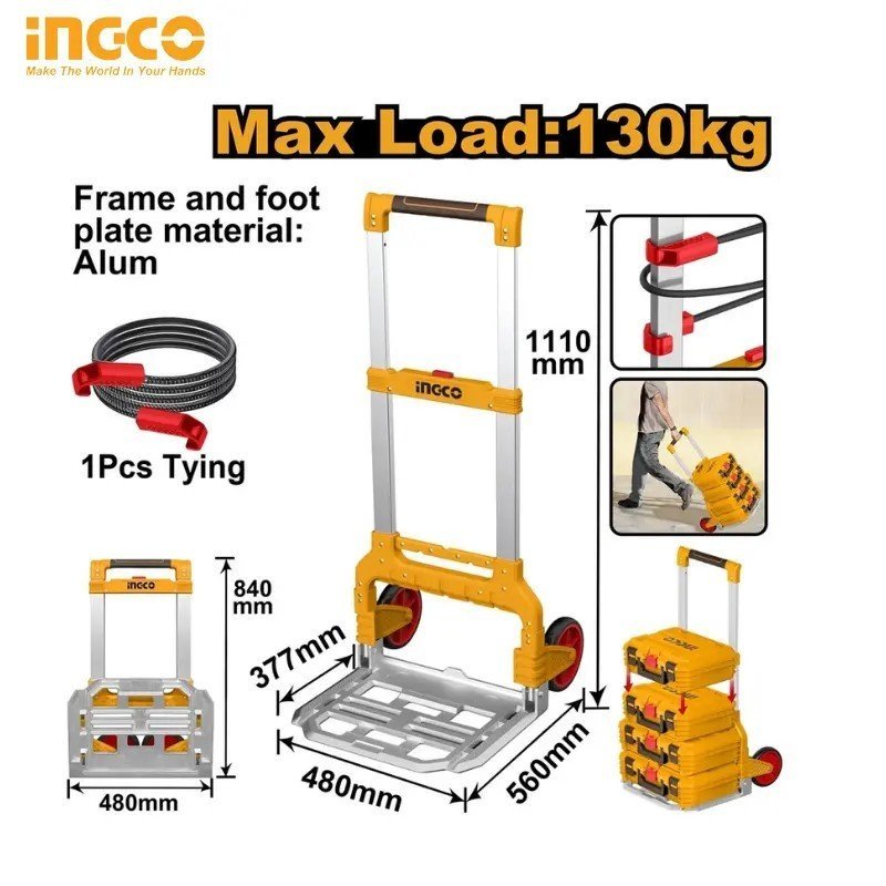 CARRINHO DOBRAVEL C/RODAS CAPAC 130KG INGCO HHWB61201 1 CARRINHO DOBRAVEL C/RODAS CAPAC 130KG INGCO HHWB61201